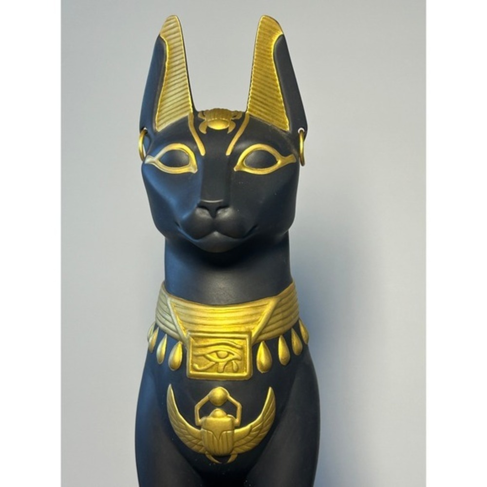 Franklin Mint Guardian of the Nile Bastet Cat Fine Black Porcelain 24K Gold 1989 - Picture 14 of 15